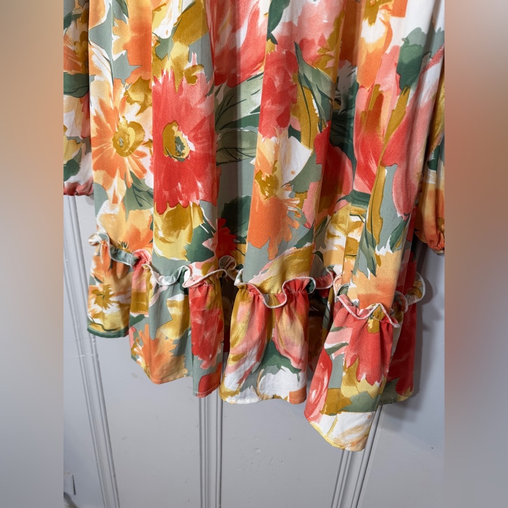 Jodifl Floral Watercolor Blooms‎ Dress Long Sleeves Ruffle Boho Poet Size Large - Picture 15 of 16